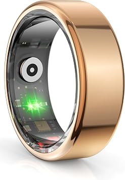 Smart Ring for Men Fitness Tracker Smart Rings Women Waterproof Rings Men Heart Rate Monitor Sleep Monitor Pedometer Step Counter Compatible with ios Android Phones (Champagne Gold, 8/2.24in)