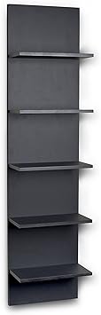 Danya B. Narrow Decorative Wall Mount Vertical Shelving Unit Modern Column with 5 Shelves Home or Office for Books, Decor Display (Black)