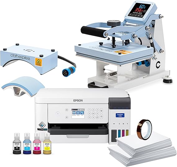 Epson F170 Sublimation Printer Bundle with Craft Express Combo Heat Press & Baseball Cap Attachment