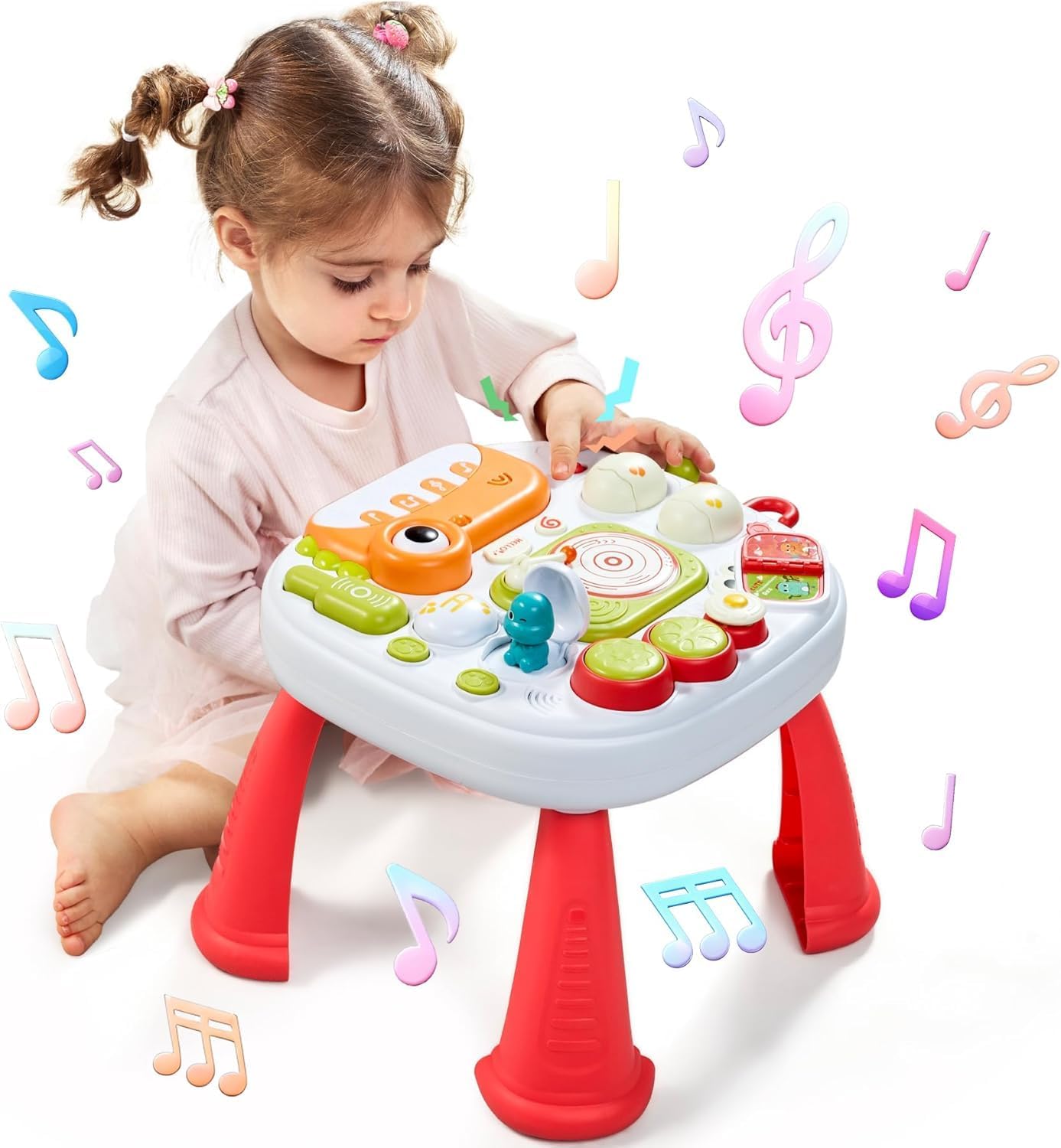 7-in-1 Kinderspieltisch Ab 18 Monate – Dinosaurier Musikspielzeug mit Klavier Trommel Elektronisches Spielzeug für Jungen und Mädchen Abnehmbar Fördert Kreativität und Hand-Augen-Koordination