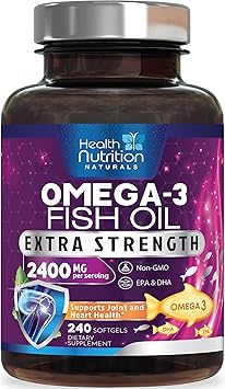 Omega 3 Fish Oil Supplements - 2400mg Fish Oil Per Serving - Triple Strength Omega-3 with EPA & DHA Fatty Acids - Natural Heart, Brain & Immune Support - Wild Caught, Bottled in USA - 240 Softgels