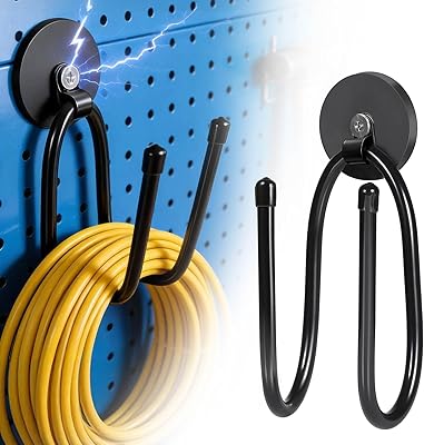 Strong Garage Magnetic Hook, Magnetic Power Tool Holder, Heavy Duty Magnetic Tool Organizer for Extension Cord, Hoses, Cables, Wall Mount for RV and Garage Shelve 2PCS 20 Pounds