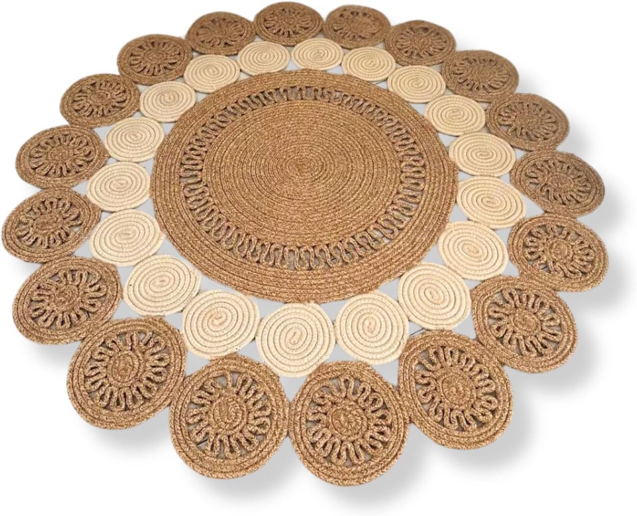 Natural Jute Rug Moderin Look Living Room Cover Mop Carpet Bathroom Kitchen Rug Double sided Rug Carpet HASIR-BEJ, 90 X 90 CM For Bedroom Patio Balcony Terrace Areas
