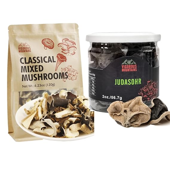 VIGOROUS MOUNTAINS Dried Mixed Mushrooms Blend and Dried Woodear Mushrooms for Cooking