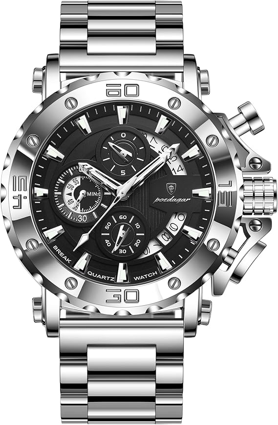 Poedagar Luxury Watches for Men Calendar Luminous Waterproof Business Man Watch Male Chronograph Stainless Steel Quartz Watches