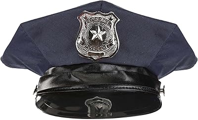 elope Kids Police Hat with Silver Badge - Navy Blue Polyester Dress Up Cop, Adjustable Vinyl Brim, Costume Accessory