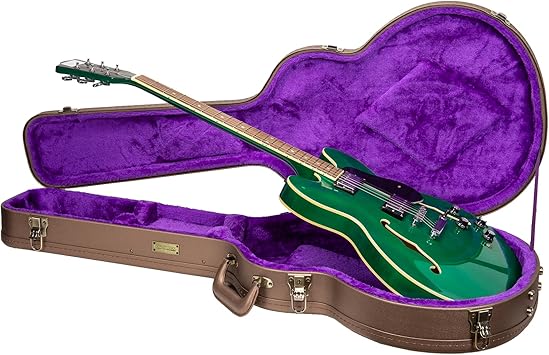 Crossrock Wooden Electric Guitar Case for 335 Style Semi-Hollow | Chocolate Brown Faux Leather, Purple Velvet Interior, Lock Designer SeriesCRW520SACB