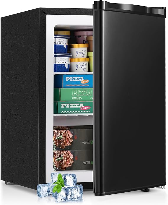 2.1 Cu.Ft Chest Freezer with 7 Temperature Settings, Quiet Compact Deep Freezer with Removable Basket, Mini Freestanding Freezer for Apartment, Kitchen, RV, Office or Restaurant Use (Black)