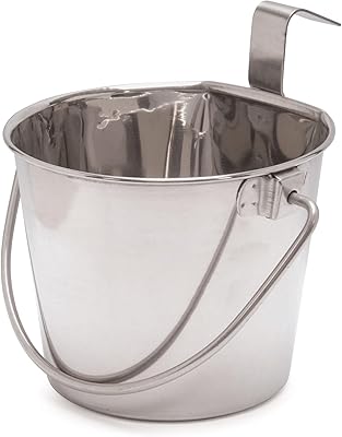 Jeffers Stainless Steel Flat Sided Hanging Pail with 1 Hook | 2 Quart - Rust Resistant, Durable, Dishwasher Safe Bucket for Food, Water - Perfect for Pets, Livestock, Farm Animals
