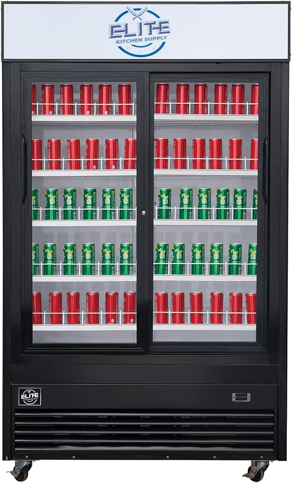 Commercial 2 Sliding Glass Door Refrigerator Merchandiser, ETL Upright Display Fridge Cooler Stainless Steel 2 Section 47" W 33.3 cu. ft. Fan Cooling, Restaurant