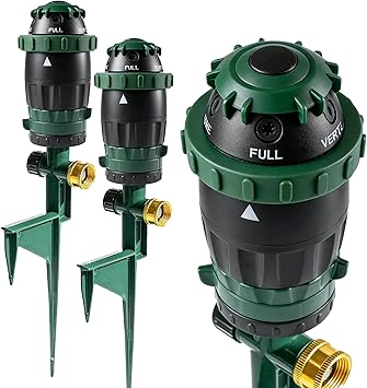 Hourleey 2 Pack Gear Drive Sprinkler for Yard, Heavy Duty 5-Pattern 360 Degree Rotary Water Sprinkler with Spike Base, Durable Lawn Sprinkler with 3/4 Inch Adapters for Large Area Garden