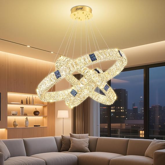 3 Ring Chandelier for Living Room Led Gold Ring Chandelier for Dining Room Crystal Ring Pendant Light D162432