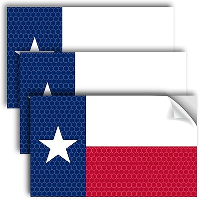 3PC Reflective Texas Sticker - 5x3 Inches - Texas Decals for Car Jeep Truck Logo - Lone Star Nation USA American Flag Sticker Window Bumper