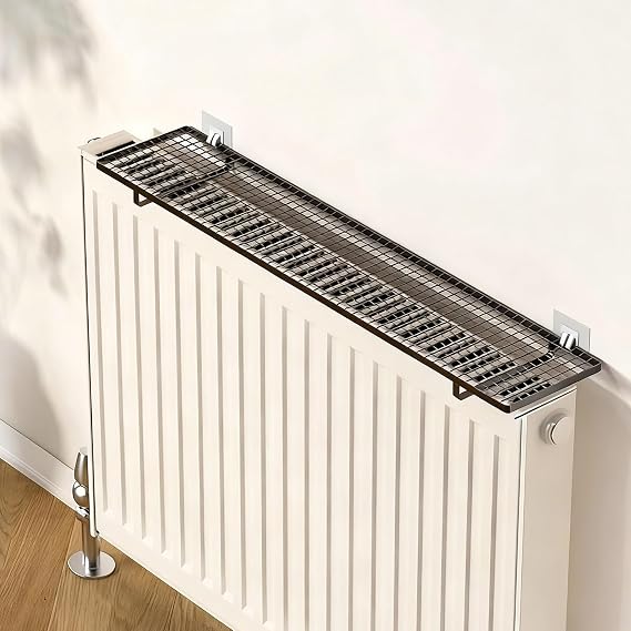 Radiator Cover Shelf Top, Metal Heater Cover with Ventilation Slats, Drying Rack for Bathroom/Laundry Room/Garage/Kitchen Universal(Black,55 * 10cm/22 * 4in)