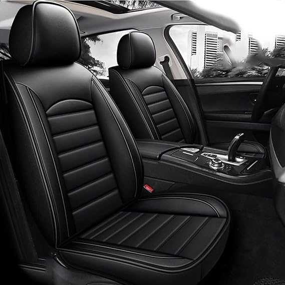 Full Set Car Seat Covers Fit for Alfa Romeo Giulia Mito Stelvio GT Giulietta, Leather Cars Front Seat Covers Nonslip Interior Accessories,A/Black