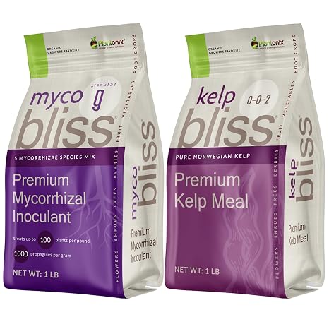 Myco Bliss Granular (1lb) + Kelp Bliss (1lb) - Kelp Meal Fertilizer & Mycorrhizal Inoculant for Plants - Kelp Fertilizer with 70+ Nutrients - Mycorrhizae Improves Nutrient Uptake & Water Retention