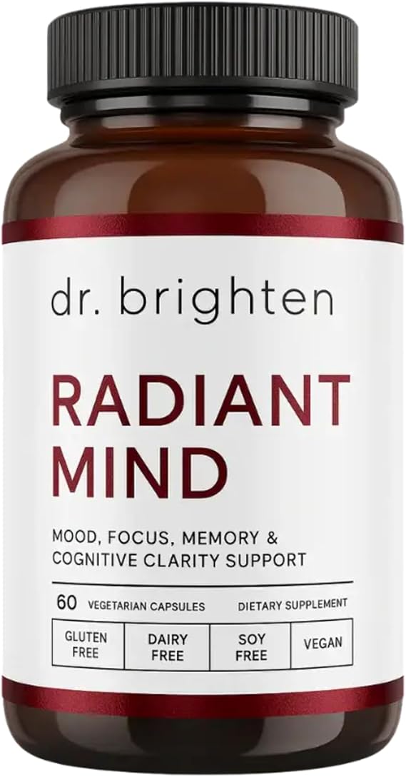 Dr. Brighten Radiant Mind - Doctor Formulated for Focus and Mood Support with Saffron Extract - Vegan, GF, Non-GMO