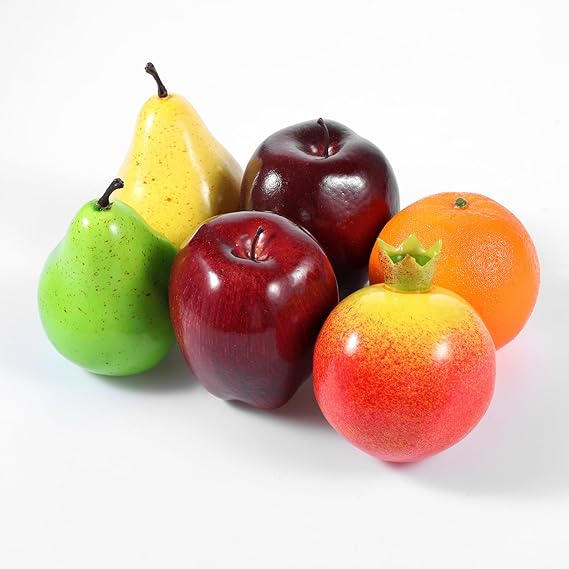 6 Pieces Artificial Fake Fruits Set, Lifelike Faux Fruit for Home Decor, Simulation Fruit Pack for Christmas Decoration, Party, Photography Props Kitchen Bowl Decor Fake Apples Pear Orange Pomegranat