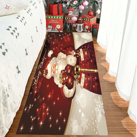 Christmas Rugs for Bedroom, Christmas Runner Rug, Washable Red Christmas Front Door Mat, Santa Claus Pattern Print Small Rug, Non Slip Christmas Kitchen Rugs,200x300cm