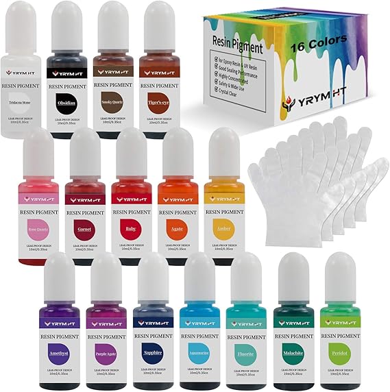 YRYM HT Epoxy Resin Pigment - 16 Colors Non-Toxic Epoxy Resin Color Pigment for Coloring, Concentrated Resin Dye for Jewelry Making, Art, Paint, Crafts - 0.35oz/10ml Each