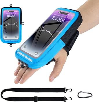 Phone Holder for Running, Running Armband Phone Holder with Carabiner, Phone Armbands for iPhone 17 16 15 14 13 12 11Pro Max & Galaxy S25/S24/S23, Cell Phone Armband Up to 6.8 Phone Blue