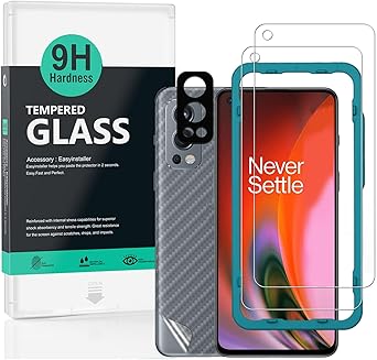 Ibywind Screen Protector For Oneplus Nord 2 5G,with 2Pcs Tempered Glass,1Pc Camera Lens Protector,1Pc Backing Carbon Fiber Film [Fingerprint Reader,Easy to install]