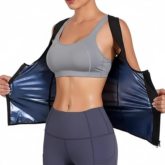 Sauna Sweat Vest for Women, Heat Trapping Tank Top Waist Trainer Body Shaper for Gym Workout Fitness with Zipper