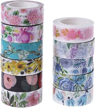 Cute Flowers Adhesive Washi Tape Decorative Masking Tape Scrapbooking, reference picture, random style