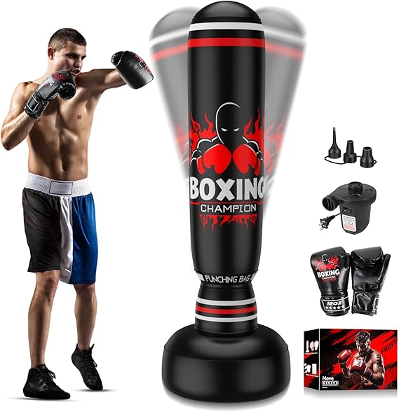 Freestanding Punching Bag for Adults,70'' Boxing Bag with Stand Kicking Bag Heavy Bag,Includes Boxing Gloves and Electric Air Pump,Women Men Kickboxing Bags for Beginners Training Thai Fitness Karate