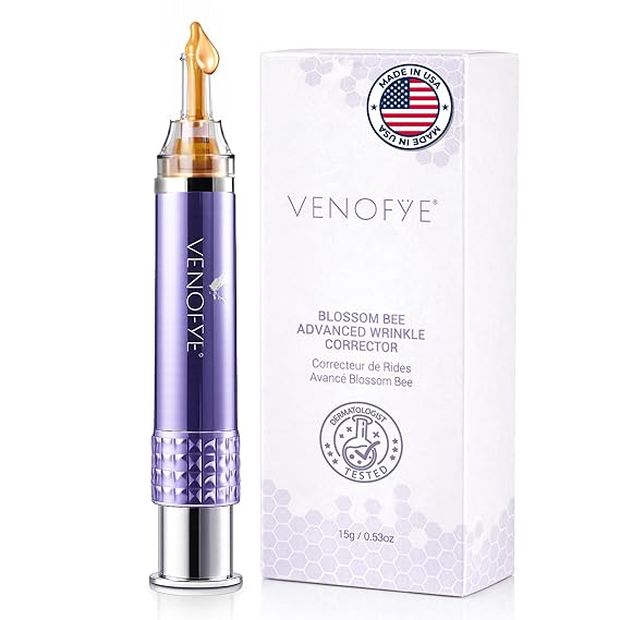 Venofye Blossom Bee Advanced Wrinkle Corrector - Instant Wrinkle Filler with Bee Venom, Peptides, Hyaluronic Acid - Temporary Skin Tightener - for Under Eye Bags, Forehead and Mouth Lines - 0.53 Oz