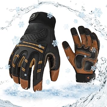 Vgo... -4F or above Winter Waterproof High Dexterity Heavy Duty Mechanic Glove, Anti-vibration, Anti-abrasion, Touchscreen (1 Pair,S,Brown,GA8954FW)