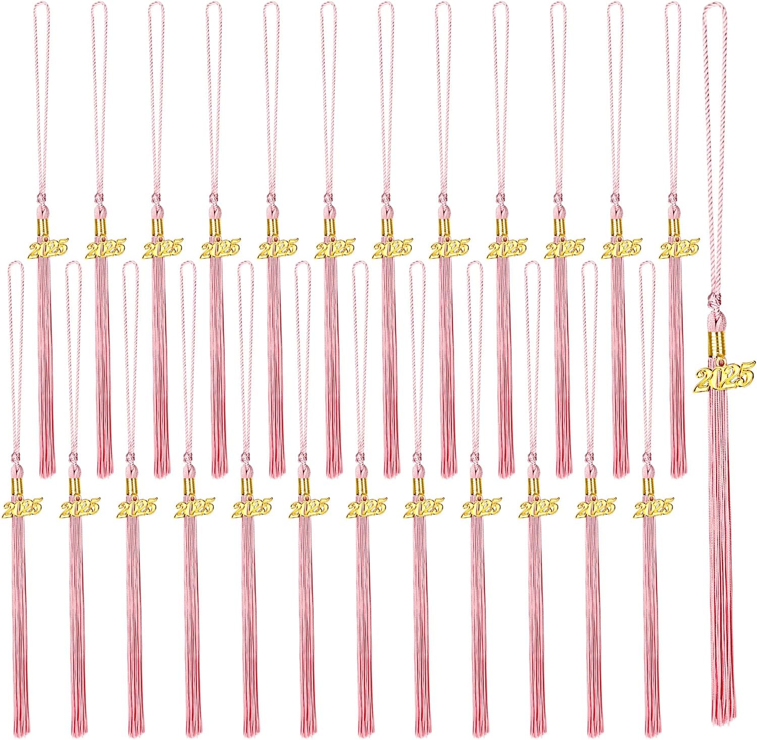 25 Pcs 2025 Graduation Tassel Single Color Graduation Cap Tassel with Gold Date Drop for 2025 Year Academic Ceremonies Decoration Pink, 2025