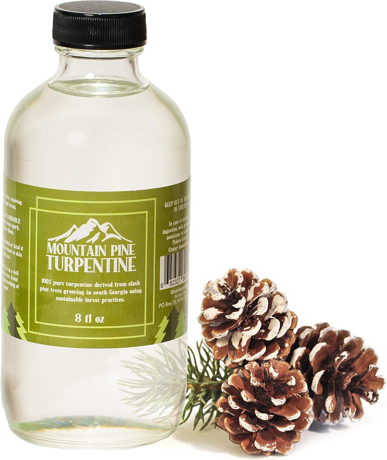Mountain Pine 100% Pure Gum Spirits of Turpentine - Pure Turpentine Oil Paint Thinner Extracted from Raw Pine Gum - Locally Harvested & Bottled - Made in The USA - Pure Pine Gum Turpentine - 8 Ounces