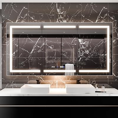 LED Medicine Cabinet Mirror for Bathroom, 72×36 Lighted Medicine Cabinet with Mirror, Wall Mounted Medicine Cabinet with Lights, Moveable Makeup Mirror 10X, 3 Color Temp, 2 Outlets