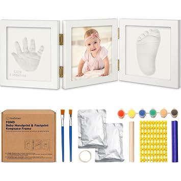 Inkless Baby Handprint and Footprint Kit for Newborn - Baby Footprint Kit, Newborn Keepsake Nursery Picture Frame,Dog Paw Print Maker,Personalized Gifts for New Mom,Showers & RegistryCloud GrayGold