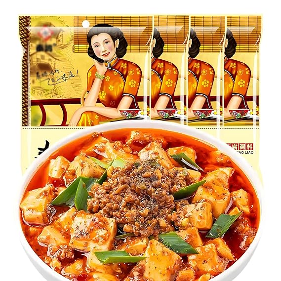 SXETBEAN 4 Packs Mapo Tofu Sauce, Chinese Mabo Tofu Sauce, Spicy Tofu Seasoning, 2.8oz/80g per Pack (4 Packs)