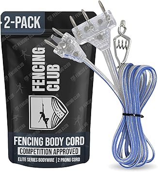 Fencing Foil/Saber Body Cord, Elite Series Bodywire, 2 Prong Cord, Clear Wire, Competition Approved 2 Pack