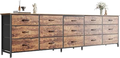 Huuger 78.7 inch Long Dresser for Bedroom, 15 Drawer Fabric Dresser for Closet, Large TV Stand for 65, 75, 85 inch TV, Wide Chest of Drawer with Storage, 78.7" W x 12.9" D x 26.7" H, White