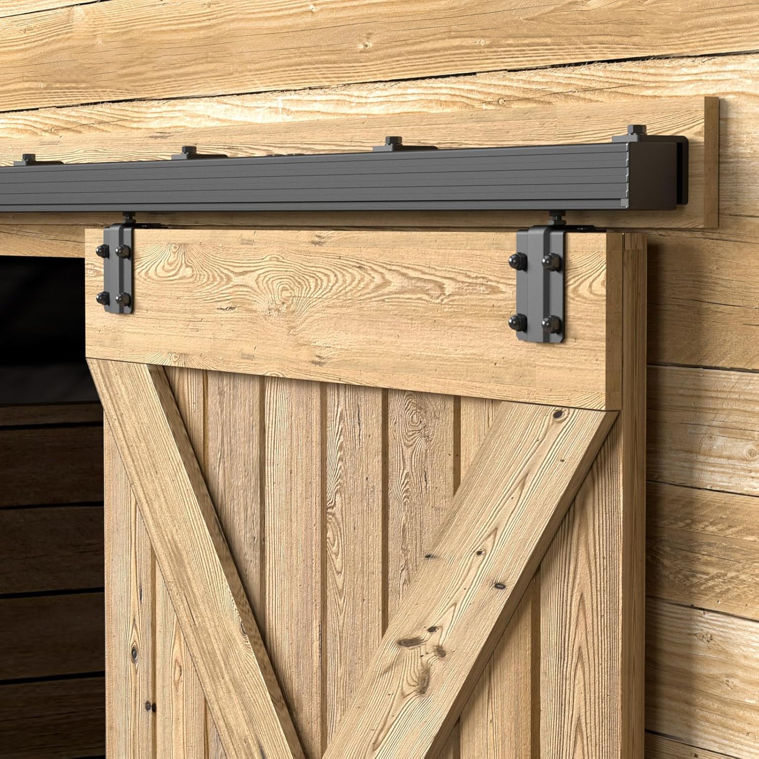 8FT Box Rail Sliding Barn Door Hardware,Wall Mount Track Kit,Heavy Duty,Easy to Install(No Door)