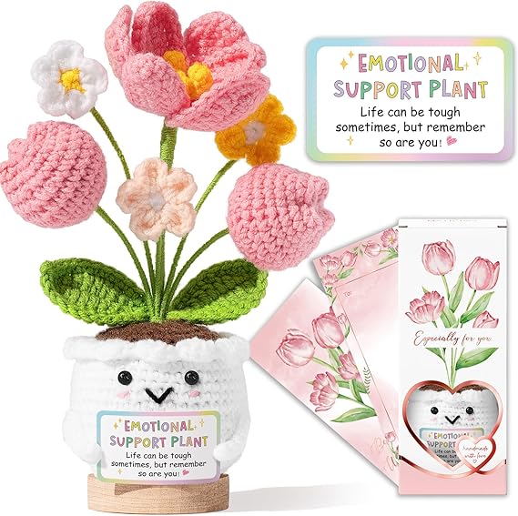 Emotional Support Crochet Positive Tulip Flower Get Well Gifts for Women, Birthday Inspirational Gift for Women Mom, Graduation Thinking of You Thank You Appreciation Gift for Teacher Coworker Friend