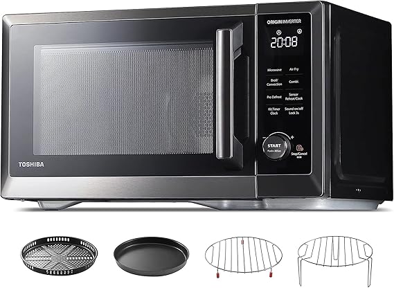 TOSHIBA Countertop Microwave Oven Air Fryer Combo, Inverter, Convection, Broil, Speedy Combi, Even Defrost, Humidity Sensor, Mute Function, 27 Auto Menu&47 Recipes, 1.0 cu.ft30QT, 1000W