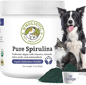 Wholistic Pet Organics Spirulina Powder for Dogs and Cats - Antioxidant Support for Dogs and Cats - Immune Support Supplement, Promotes Overall Wellness - Human-Grade Superfood for Pets - 85 Scoops
