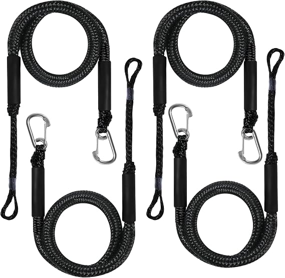 Bungee Dock Lines for Boats Bungee Dock Lines Shock Bungee Docking Rope Stretchable Mooring Rope with Stainless Steel Clip 4 Pack Black