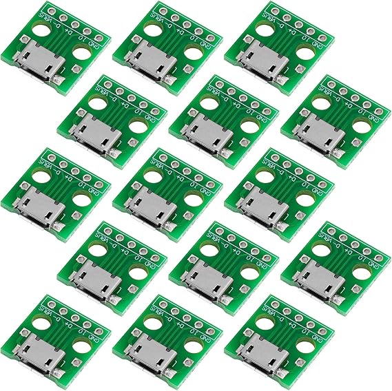 MakerHawk 15 Pcs Micro USB to DIP Adapter 5 Pin Female Connector B Type 2.54mm Pitch Converter Board for DIY Electronic Projects