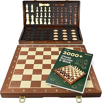 2 in 1 Magnetic Chess Set & Checkers Board Game for Adults and Kids - 15" Chess Tournament Chessboard with Magnetic Pieces - Free E-Book with Chess Puzzles
