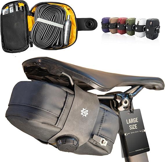 Lumiere & Co. Falcon Magnetic Bike Saddle Bag 0.69L | 6" x 3.5" x 2" | Sleek Minimalist Brick Design, Fast Magnetic Buckle Attachment | Road CyclingSpecific Bike Seat Bag (Black, Large)