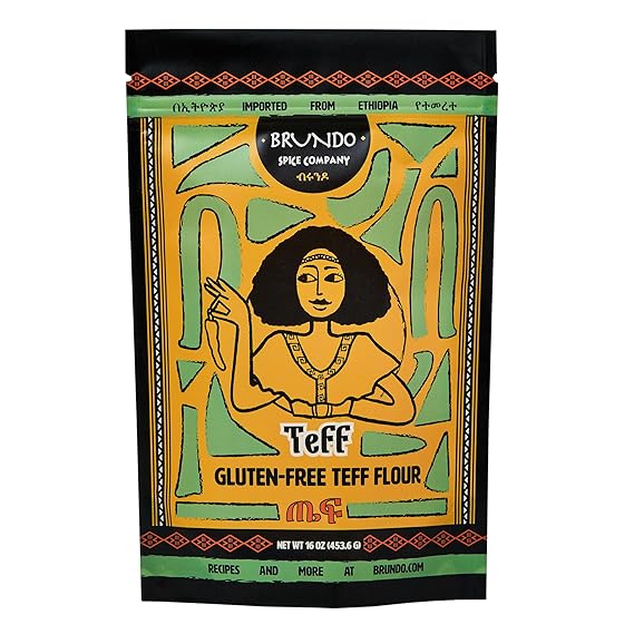 Brundo Ethiopian Spice Company | Gluten Free Teff Flour | Hand Picked & Processed Authentic Powdered Ethiopian Teff Grain | Harvested in and Imported from Ethiopia | All-Natural | No Preservatives | (16oz) |