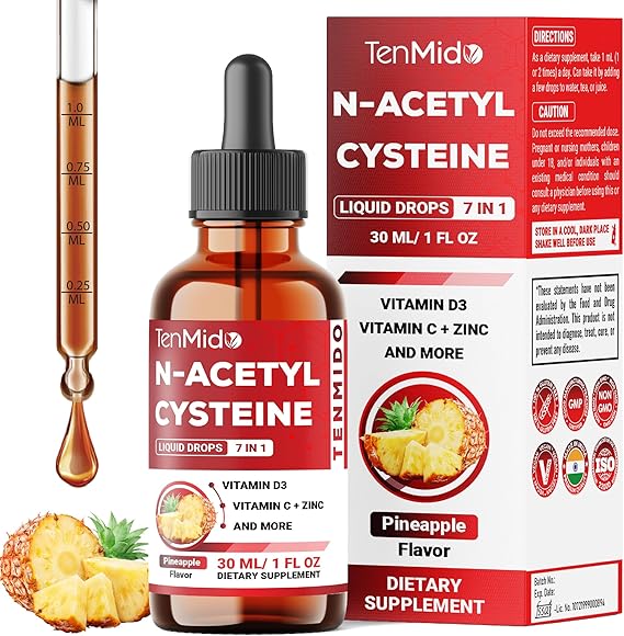 7in1 Nac Supplement N-Acetyl Cysteine Liquid Drops with Quercetin, Trans-Resveratrol, Black Pepper, Vitamin D3, Vitamin C, and Zinc - 30ml 1 Fl Oz