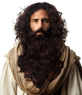 Brown Wizard Curly Wig And Beard Halloween Funny Cosplay Costume Accessory for Adults