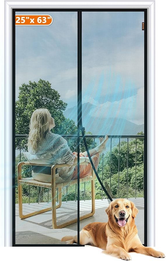 MAGZO Magnetic Screen Door Fit Door Size 25 x 63 Inch, Screen Size 27" x 64" Strong Magnets Mesh, Reinforced Fiberglass Net for Patio and Front Entrances, Gray